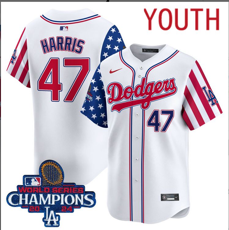 Youth MLB Los Angeles Dodgers 47 Trump American Style white 2024 World Series Champions Limited Jersey